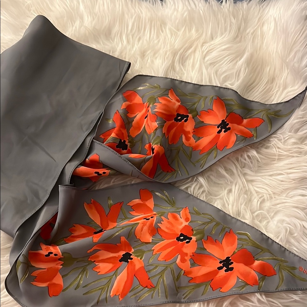 Elegant Gray and Orange Floral Scarf - Picture 2 of 3